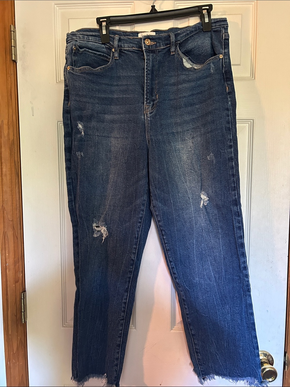 Nicole Miller Dark Blue Distressed Straight-Leg Jeans